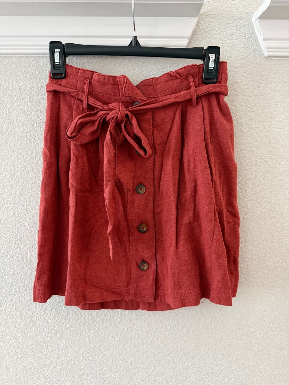 Hollister High-Waist Button-Front Red Skirt with Tie Belt
